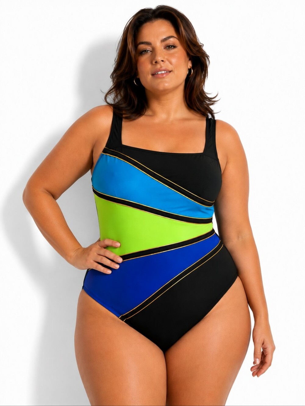 Longitude Vibtage Rare NWT Deadstock One Piece Swimsuit Colorblock Tummy Control